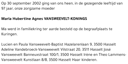 Maria Hubertine Agnes Vansweevelt-Konings