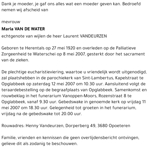 Maria Van De Water