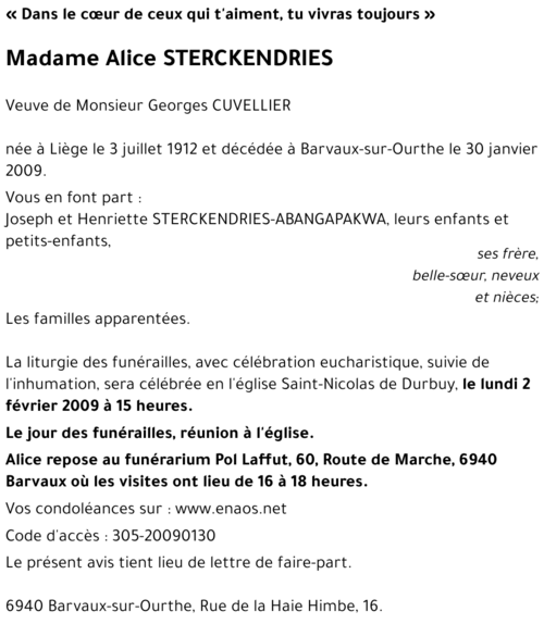 Alice STERCKENDRIES