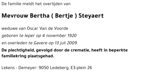 Bertha ( Bertje ) Steyaert