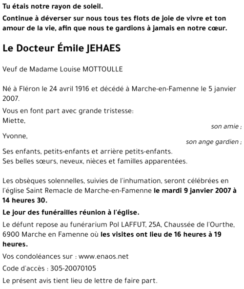 Le Docteur Émile JEHAES