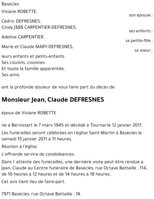 Jean , Claude DEFRESNES