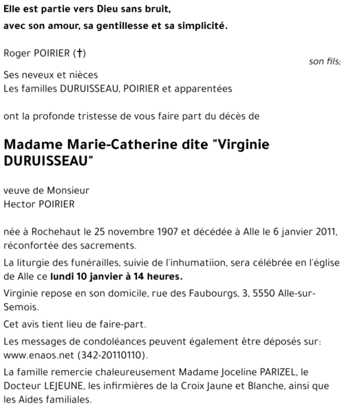 Marie-Catherine, dite Virginie DURUISSEAU