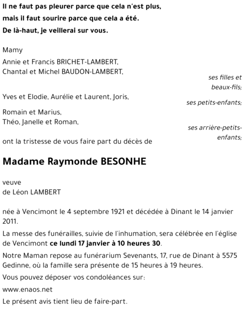 Raymonde BESONHE