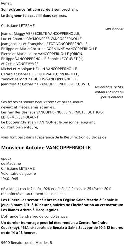 Antoine VANCOPPERNOLLE