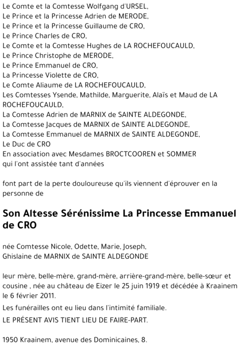 La Princesse Emmanuel de CROY