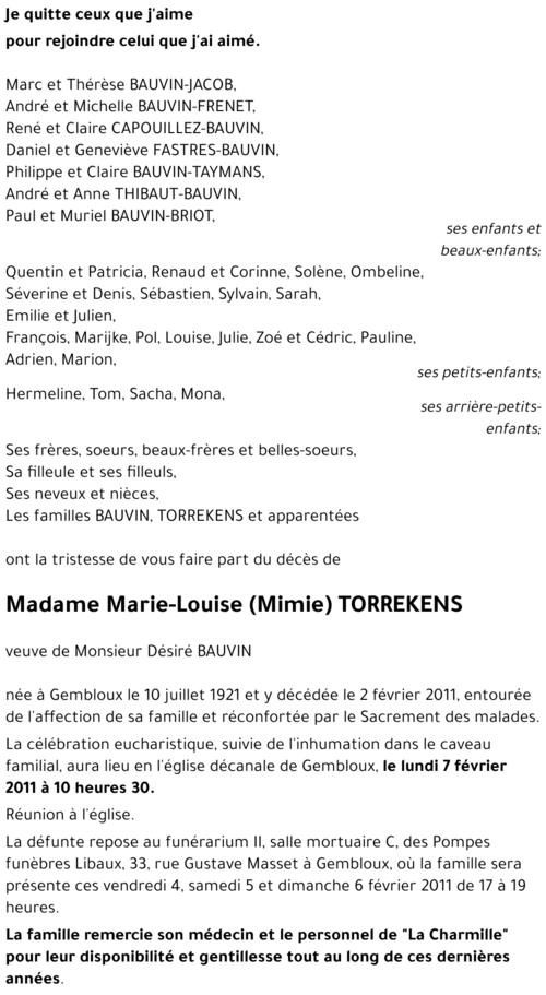 Marie-Louise (Mimie) TORREKENS