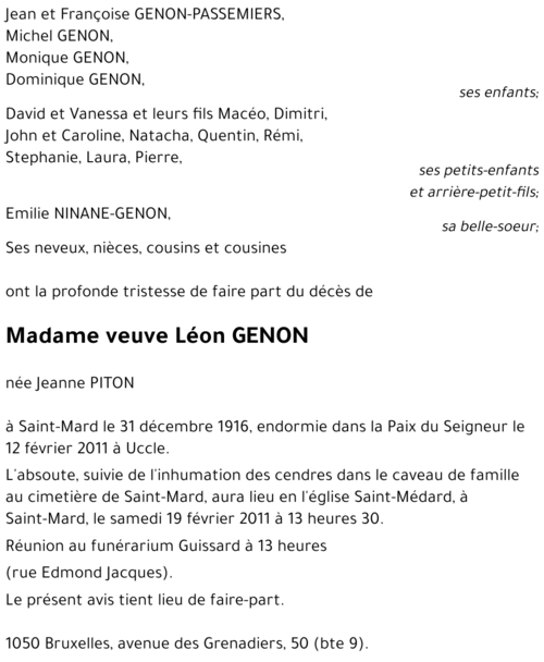 veuve Léon GENON