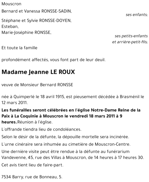 Jeanne LE ROUX