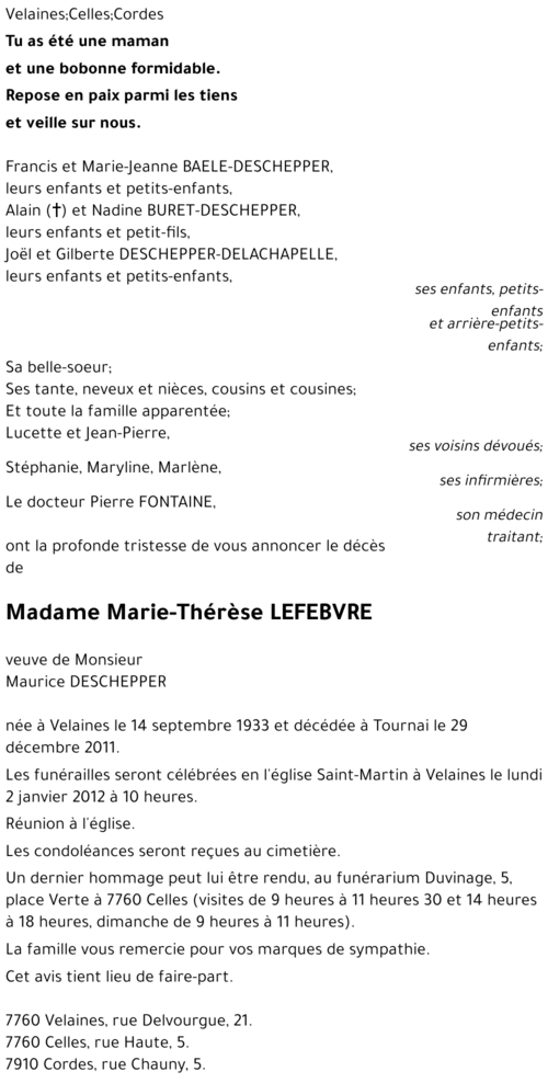 Marie-Thérèse LEFEBVRE