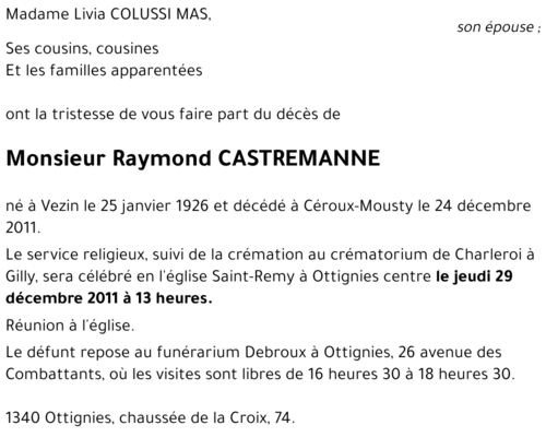 Raymond CASTREMANNE