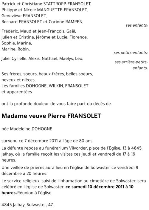 veuve Pierre FRANSOLET
