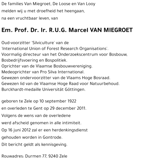 Marcel VAN MIEGROET