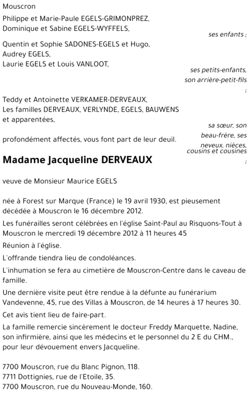 Jacqueline DERVEAUX