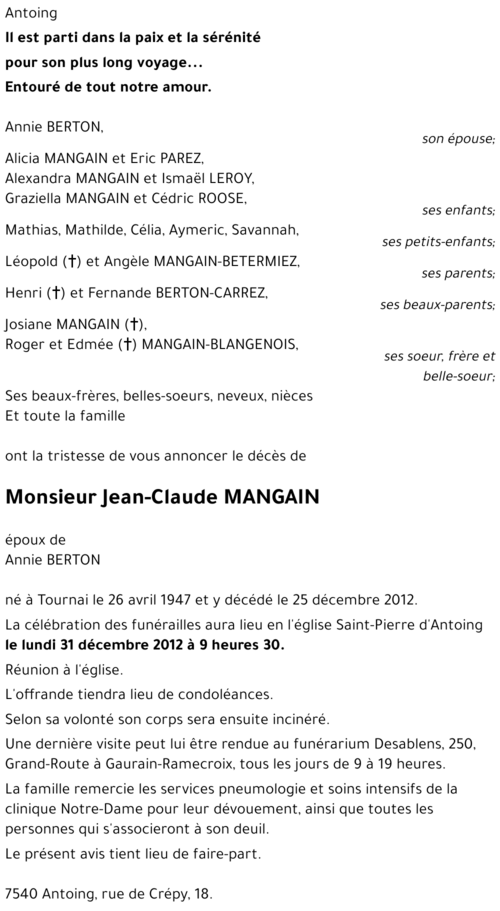 Jean-Claude MANGAIN