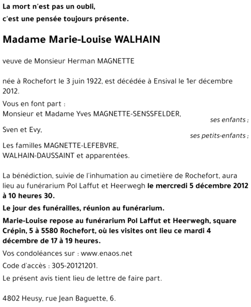 Marie-Louise WALHAIN