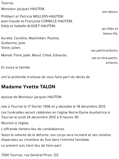 Yvette TALON