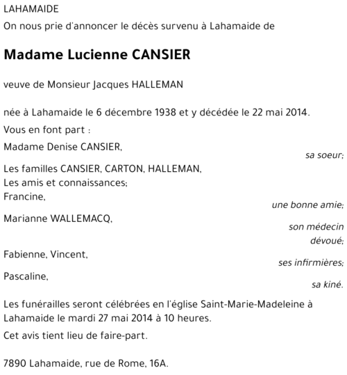 Lucienne CANSIER