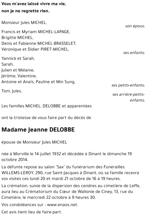 Jeanne DELOBBE