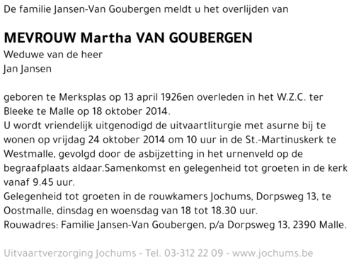 Martha Van Goubergen