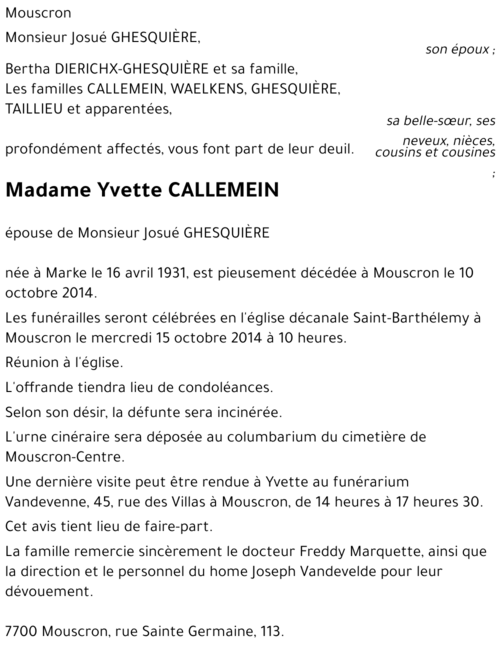 Yvette CALLEMEIN