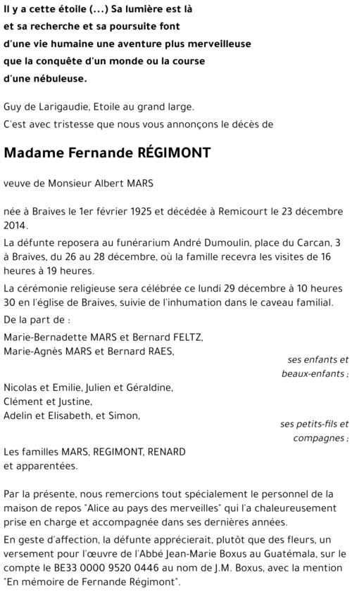 Fernande REGIMONT