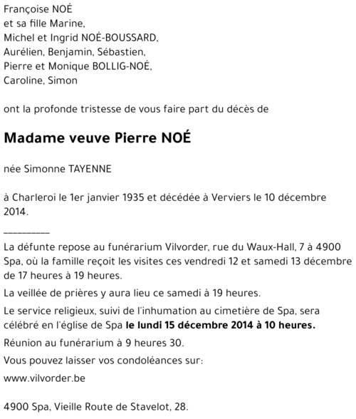 veuve Pierre NOé