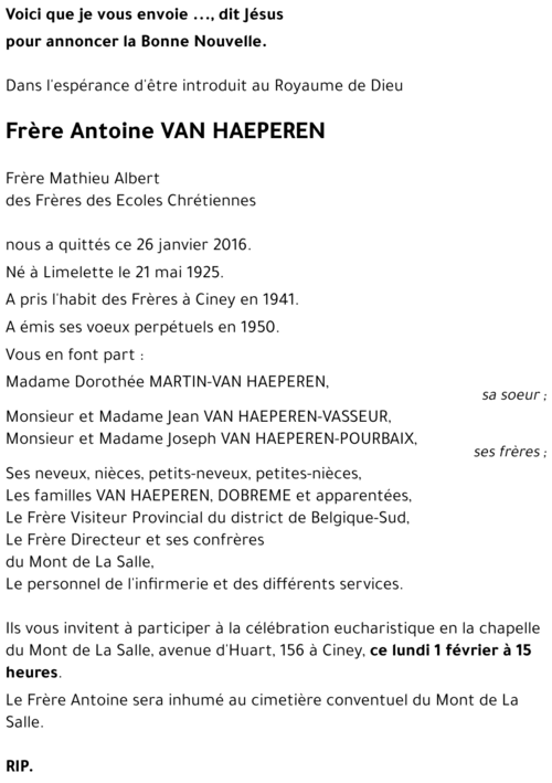 Antoine VAN HAEPEREN