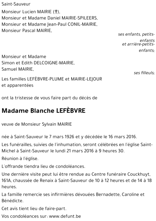 Blanche LEFÈBVRE
