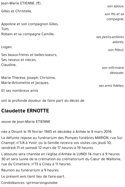Claudette ERNOTTE