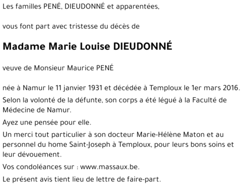 Marie Louise DIEUDONNÉ