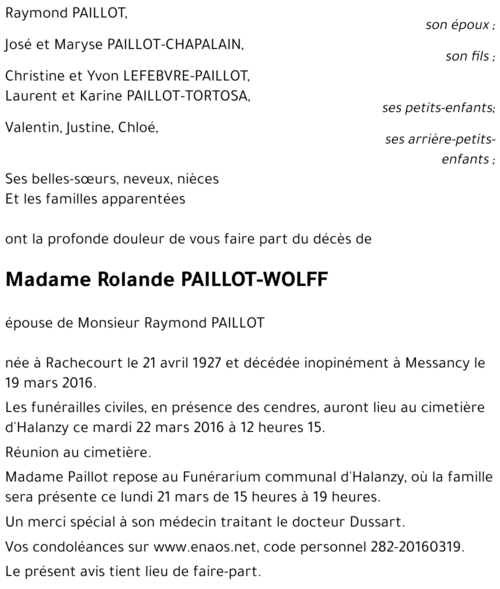 Rolande PAILLOT-WOLFF