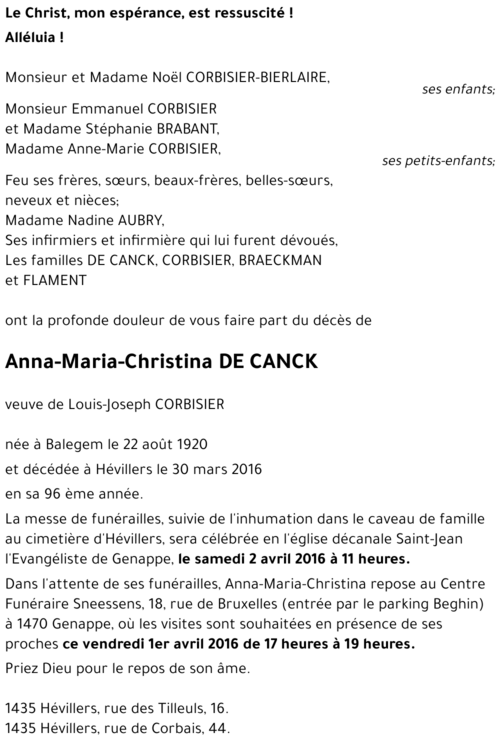 Anna-Maria-Christina DE CANCK