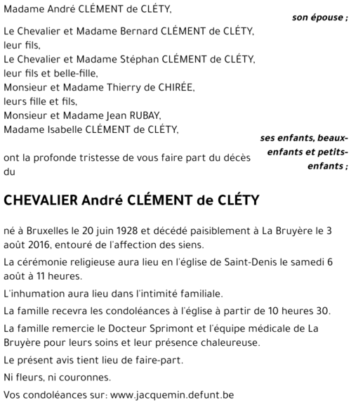 André CLÉMENT de  CLÉTY