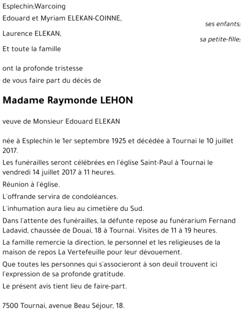 Raymonde LEHON