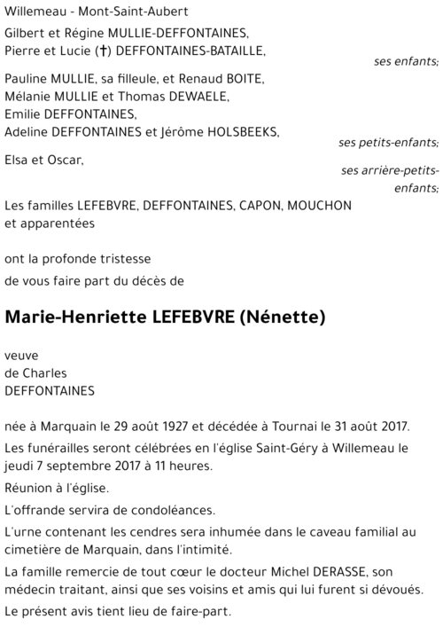 Marie-Henriette LEFEBVRE
