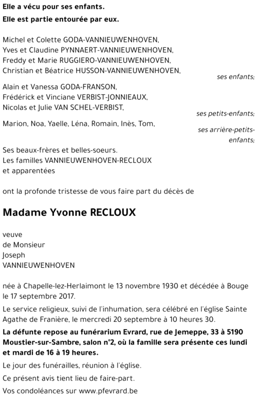 Yvonne RECOUX