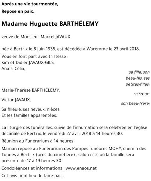 Huguette BARTHELEMY