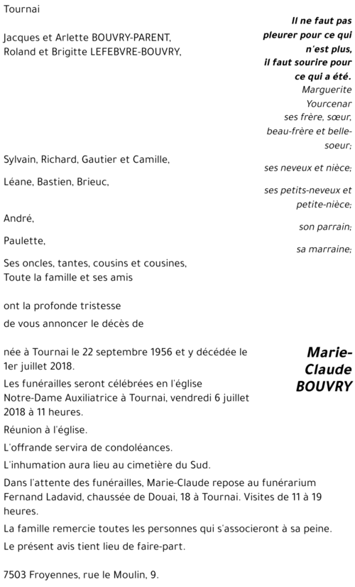 Marie-Claude BOUVRY