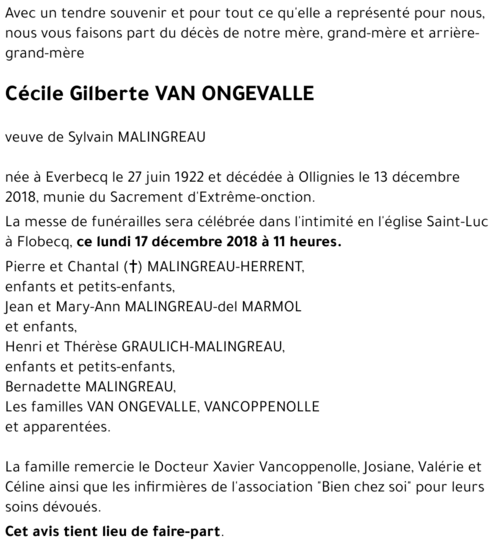 Cécile Gilberte VAN ONGEVALLE