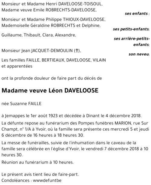 veuve Léon DAVELOOSE