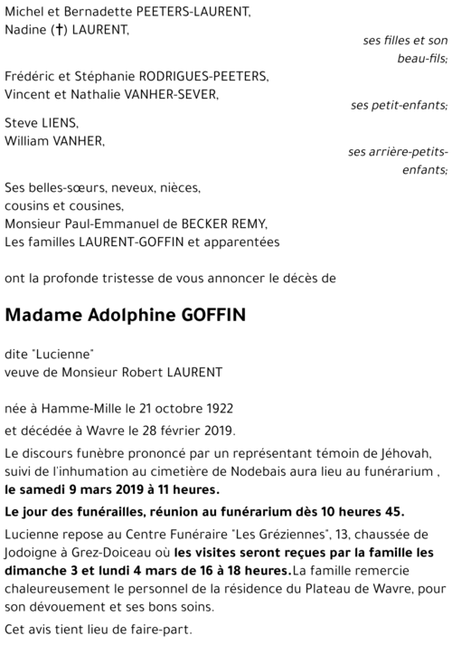 Adolphine (dite Lucienne) GOFFIN
