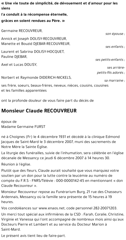 Claude RECOUVREUR