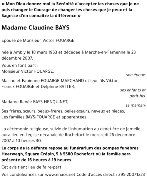 Claudine BAYS