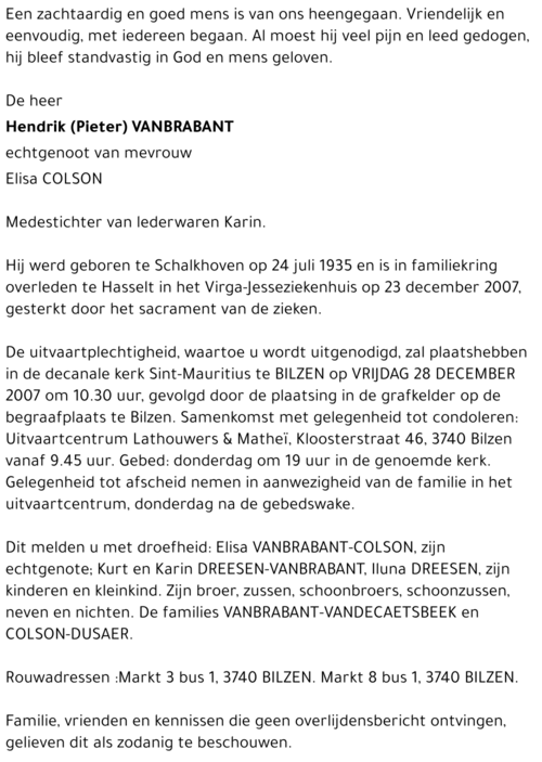 Hendrik (Pieter) VANBRABANT