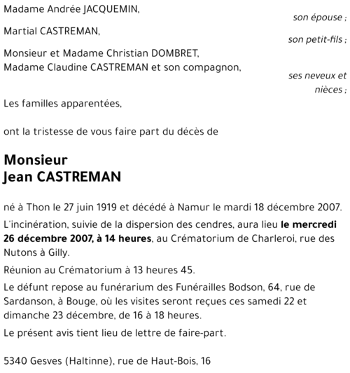 Jean CASTREMAN