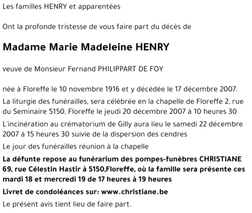 Marie Madeleine HENRY