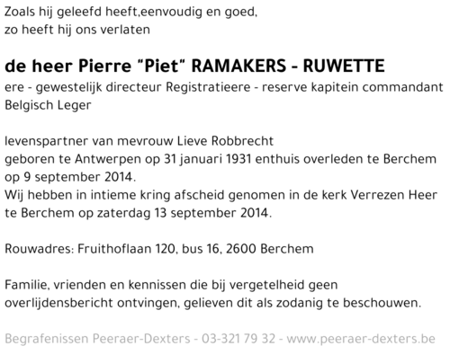 Pierre Ramakers - Ruwette