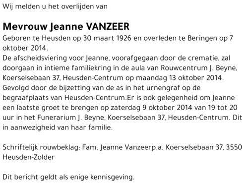 Jeanne Vanzeer