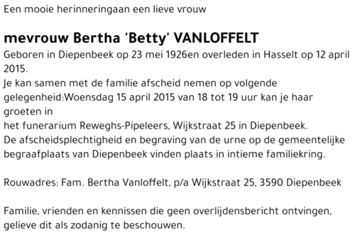 Bertha 'Betty' Vanloffelt